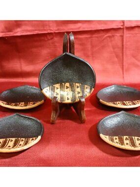 Vintage Japanese Pottery Plate Set of 5 K01 G